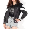 Bomber de baseball non rembourré, tailles asiatiques « Grey White Black »