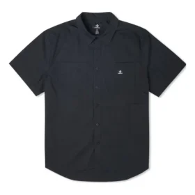 Chemise boutonnée en tissu uni, coupe asiatique « Noir »