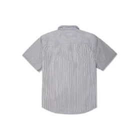Chemise à boutons en tissu rayé style charpentier, tailles asiatiques « Gris » Chemise à boutons en tissu rayé style charpentier, tailles asiatiques « Gris »