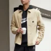Chemise de travail en toile délavée à fermeture éclair intégrale, tailles asiatiques « Nomad Khaki »
