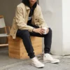 Chemise de travail en toile délavée à fermeture éclair intégrale, tailles asiatiques « Nomad Khaki »