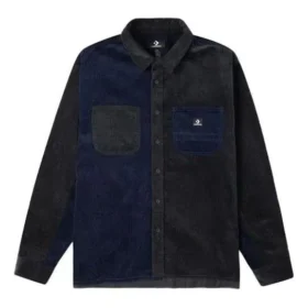 Chemise en velours côtelé à blocs de couleur, tailles asiatiques « Navy Black » Chemise en velours côtelé à blocs de couleur, tailles asiatiques « Navy Black »