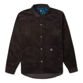 Chemise en velours côtelé à boutons, tailles asiatiques « Marron foncé »