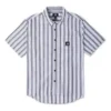 Chemise à manches courtes rayée boutonnée – Tailles asiatiques « Bleu »