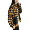 Chemise à manches longues boutonnée en patchwork à carreaux, coupe asiatique « Jaune »