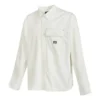 Chemise à manches longues boutonnée en tissu tissé, tailles asiatiques « Blanc »