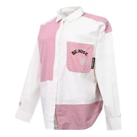 Chemise à manches longues à petits motifs floraux et logo coloré, blanc et rose