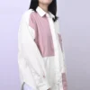 Chemise à manches longues à petits motifs floraux et logo coloré, blanc et rose