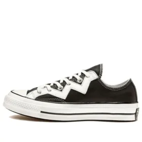 Chuck Mission-V Low Top des années 1970, rayures irrégulières blanches, « Noir et Blanc »