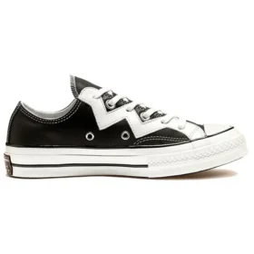 Chuck Mission-V Low Top des années 1970, rayures irrégulières blanches, « Noir et Blanc »