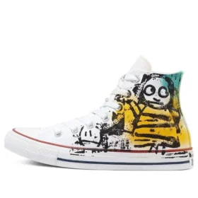 Chuck Taylor All Star High en toile peinte à la main « Blanc Jaune Bleu »