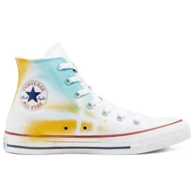 Chuck Taylor All Star High en toile peinte à la main « Blanc Jaune Bleu »