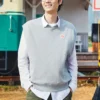 Gilet en tricot double sergé, tailles asiatiques « Gris »
