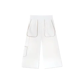 Pantalon cargo droit décontracté en tricot, tailles asiatiques « Blanc »