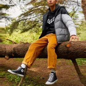Pantalon chino en velours côtelé à double pli, tailles asiatiques « Orange »