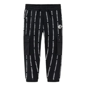 Pantalon de sport en tricot imprimé d&rsquo;un logo en lettres – Tailles asiatiques « Noir Blanc »