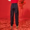 Pantalon long décontracté, tailles asiatiques « Noir Rouge »
