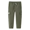 Pantalon à taille élastique unie, tailles asiatiques « Vert olive »