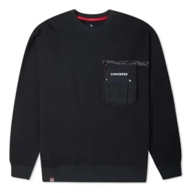 Pull à col rond doublé polaire avec poche poitrine Converse New Year Series pour homme, noir foncé