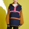 Robe-sweat à capuche convertible, tailles asiatiques « Navy Tan »