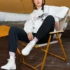Sweat à capuche ample en molleton avec logo brodé, blanc