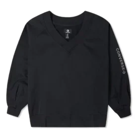 Sweat à capuche à col en V en maille lâche unie Noir
