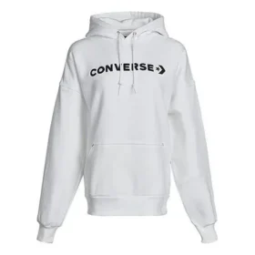 Sweat à capuche décontracté et sportif avec logo classique, doublé polaire, blanc