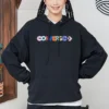 Sweat à capuche en tricot brodé d&rsquo;un alphabet aux couleurs contrastées Noir