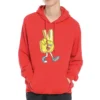Sweat à capuche et cordon de serrage avec imprimé lettres sur les doigts Rouge