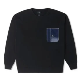 Sweat-shirt à col rond en patchwork de denim – Tailles asiatiques « Black »