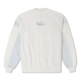 Sweat-shirt à col rond en patchwork de denim, tailles asiatiques « Blanc »