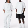 T-shirt ample à col rond et manches courtes, couleur unie, style couple, blanc