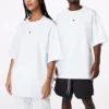 T-shirt ample à col rond et manches courtes, couleur unie, style couple, blanc