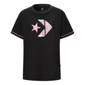 T-shirt ample imprimé à col rond et manches courtes, noir