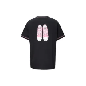 T-shirt ample imprimé à col rond et manches courtes, noir