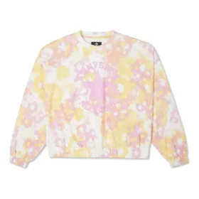 T-shirt à col rond en coton délavé à motif floral, tailles asiatiques « Rose »