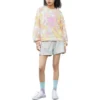 T-shirt à col rond en coton délavé à motif floral, tailles asiatiques « Rose »