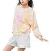T-shirt à col rond en coton délavé à motif floral, tailles asiatiques « Rose »