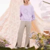 T-shirt à col rond à motif floral, tailles asiatiques « Lilac »
