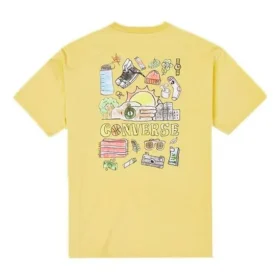 T-shirt Converse pour homme à col rond et manches courtes, ample et décontracté, avec imprimé graffiti cartoon au dos, couleur or