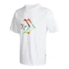 T-shirt de sport à col rond et manches courtes avec imprimé étoile en chevron – Tailles asiatiques « Blanc »