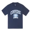 T-shirt graphique rétro universitaire, tailles asiatiques « Bleu »