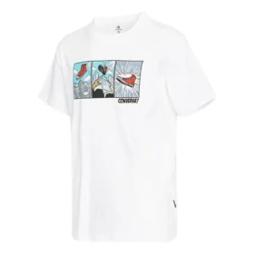 T-shirt à manches courtes et col rond Converse pour homme, couleur unie avec motif imprimé sur la poitrine, blanc