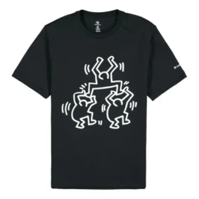 T-shirt à manches courtes et col rond Converse x Keith Haring Crossover Cartoon Pattern pour homme, noir