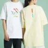 T-shirt à manches courtes et col rond, imprimé sportif, jaune clair