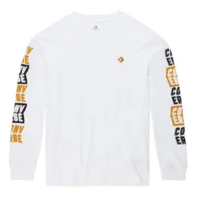T-shirt à manches longues avec logo appliqué pour homme, blanc