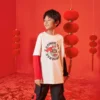 T-shirt à manches longues imprimé « Logo Rabbit Year » – Tailles asiatiques « Blanc Noir Rouge »