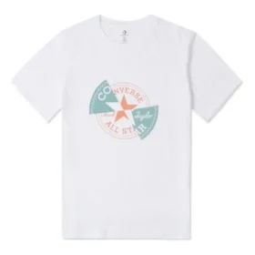 T-shirt à patch déformé, tailles asiatiques « Blanc Orange Bleu sarcelle »