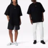 T-shirt unie ample à col rond et manches courtes, style couple, noir