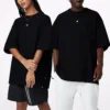 T-shirt unie ample à col rond et manches courtes, style couple, noir